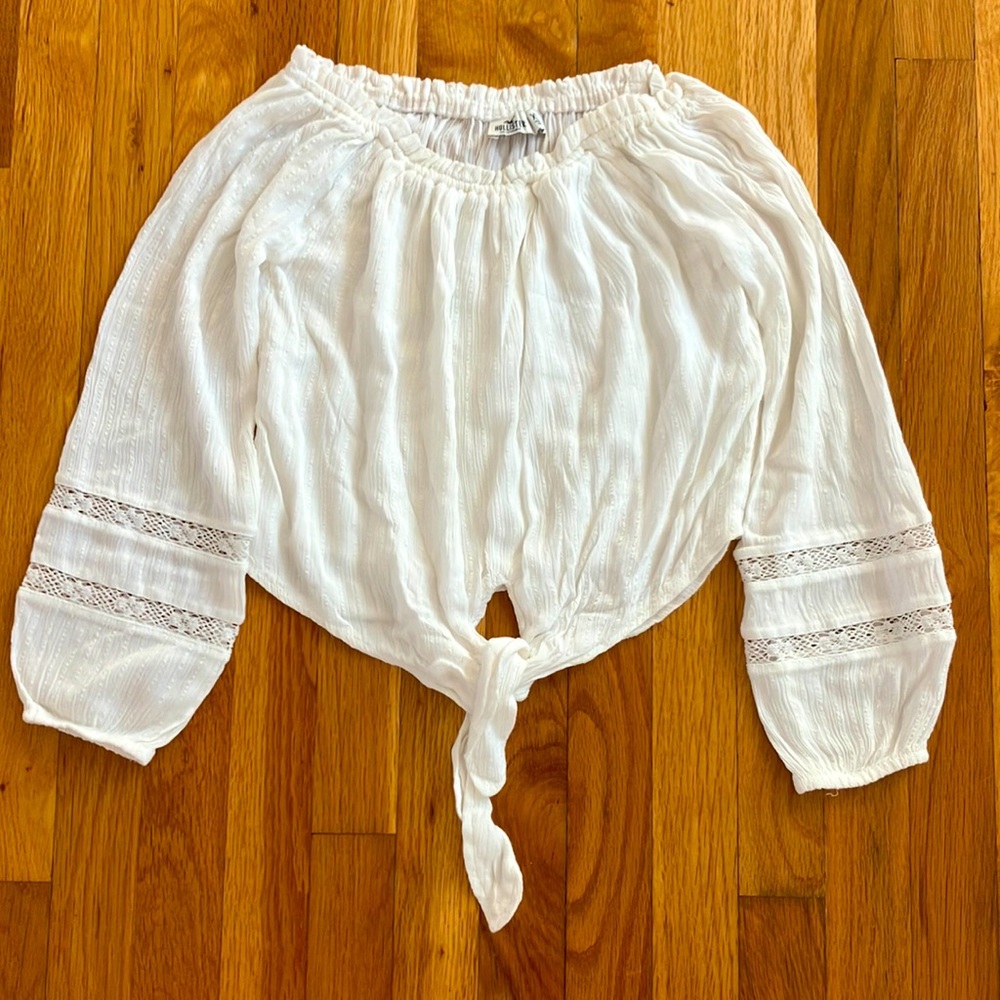 Hollister ivory gauze tie front blouse XS